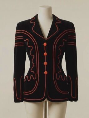 Moschino 1990’s Cheap and Chic Black Red Embroidered Heart Blazer Sz. Small